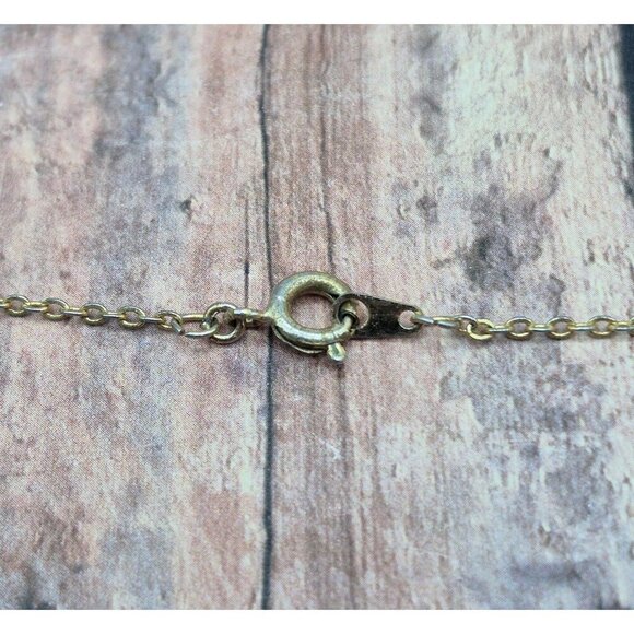 Gold Tone Double Heart Crystal Pendant Dainty Chain Necklace 18" - Picture 8 of 8